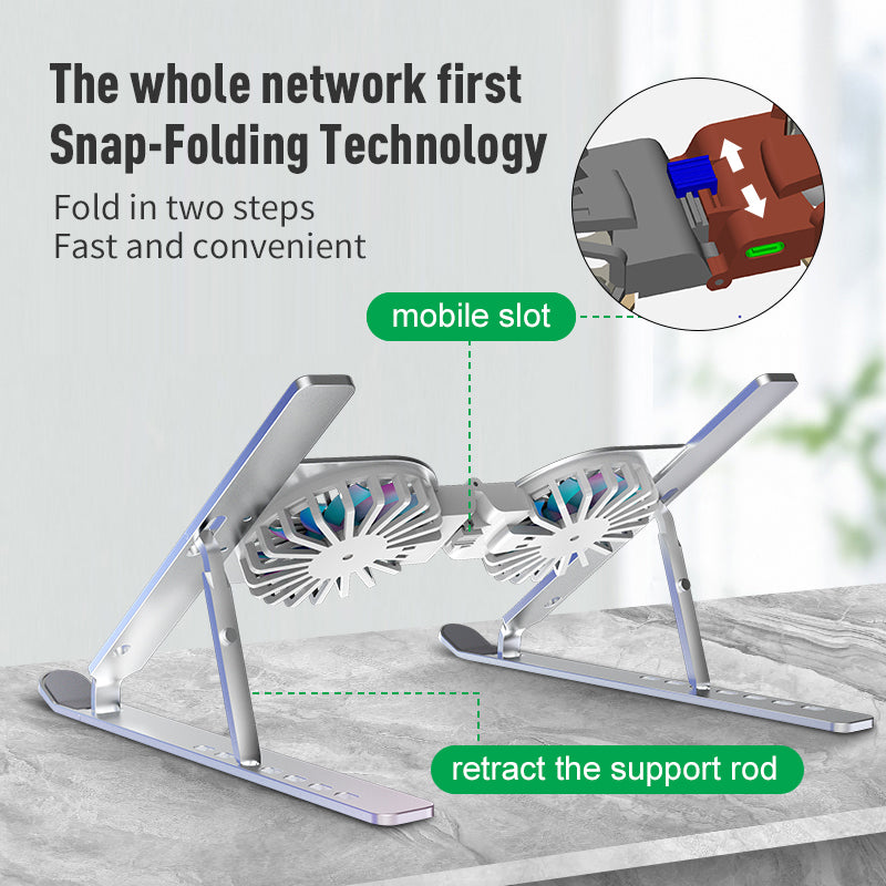 Pure Aluminum Laptop Stand with Cooling Fan | Portable and Foldable