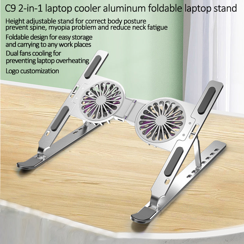 Pure Aluminum Laptop Stand with Cooling Fan | Portable and Foldable